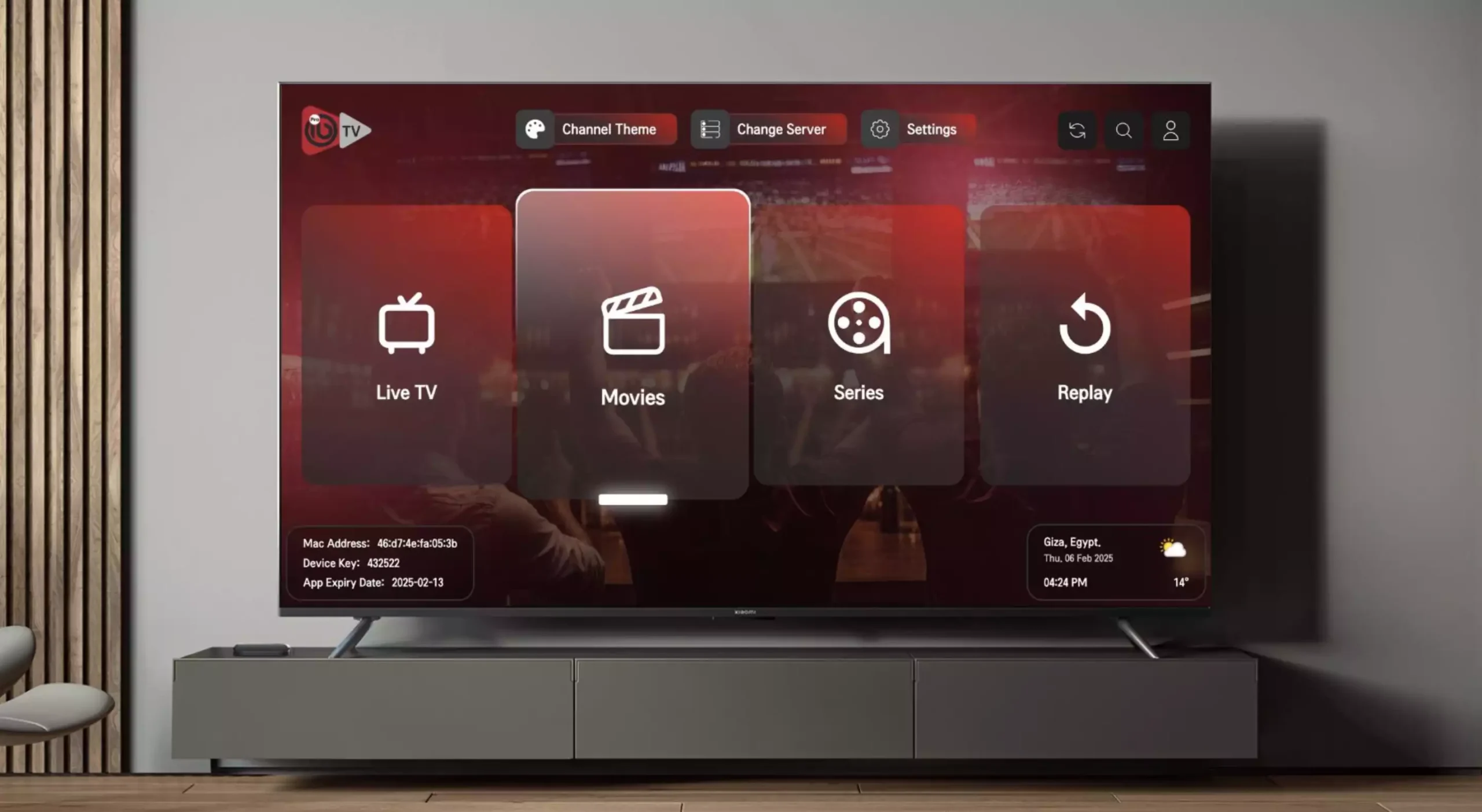 IPTV live TV-gränssnitt med filmer och serier